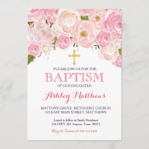 Mooie Pink Floral BAPTISM Uitnodiging