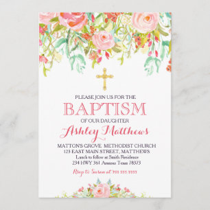 Mooie Pink Floral BAPTISM Uitnodiging