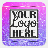 Mooie PInk Paarse Glitter Sparkle Stars met Logo Vierkante Sticker (Voorkant)