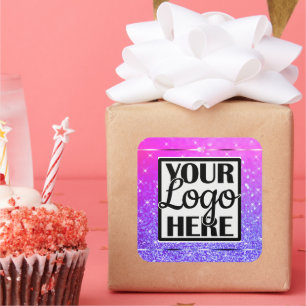 Mooie PInk Paarse Glitter Sparkle Stars met Logo Vierkante Sticker