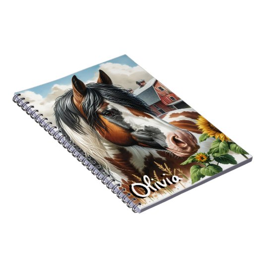 Mooie Pinto Bruine en Witte Paard op Rustieke Boer Notitieboek (Rechterzijde)