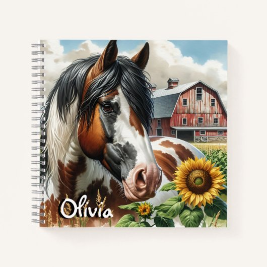 Mooie Pinto Bruine en Witte Paard op Rustieke Boer Notitieboek (Voorkant)