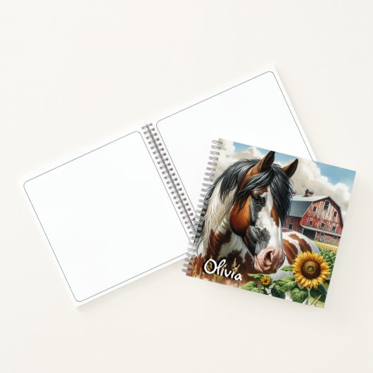 Mooie Pinto Bruine en Witte Paard op Rustieke Boer Notitieboek (Binnen)