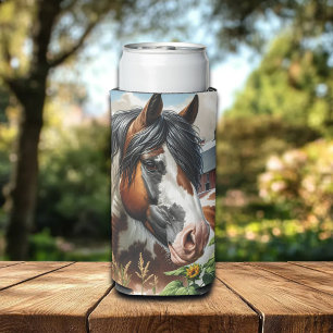 Mooie Pinto bruine en witte paard op rustieke boer Seltzer Blikjeskoeler