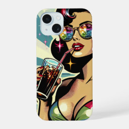 Mooie Pinup Vrouw met een Cola op het Strand iPhone 15 Case