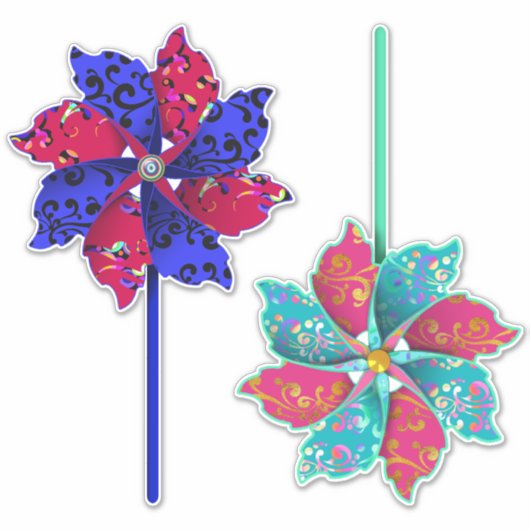 Mooie Pinwheels Blue en Aqua Sticker (Voorkant)