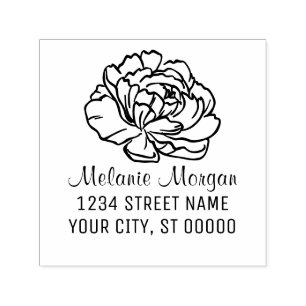 Mooie Pioen Bloesem Bloem Naam Retouradres Zelfinktende Stempel