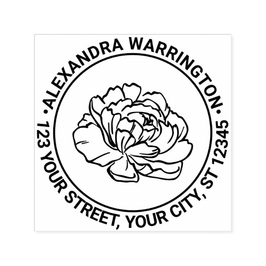 Mooie Pioen Bloesem Bloem Naam Retouradres Zelfinktende Stempel (Design)