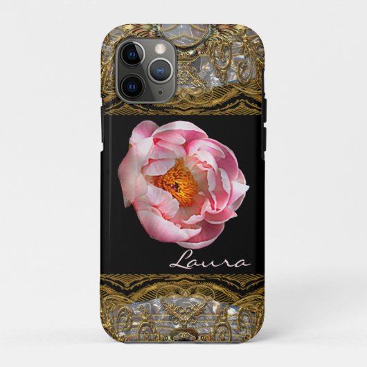 Mooie Pioen Monogram Chic Case-Mate iPhone Case (Achterkant)