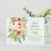 Mooie Pioenen Bloemen Baby Douche Uitnodigingen (Staand voorkant)