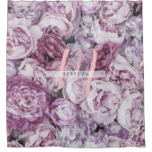 Mooie Pioenrozen Bloemig Roze Monogram Douchegordijn (Voorkant)