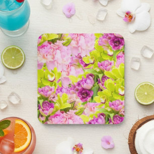 Mooie Pioenrozen En Orchideeën Bier Onderzetter