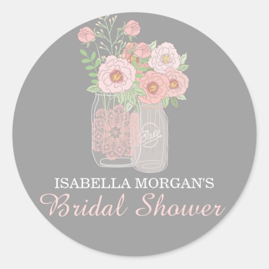 Mooie Pioenrozen Mason Jar Bruiloft Sticker (Voorkant)