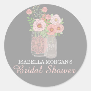 Mooie Pioenrozen Mason Jar Bruiloft Sticker