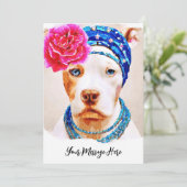 Mooie Pitbull Portret Fun Waterverf Art Bedankkaart (Staand voorkant)