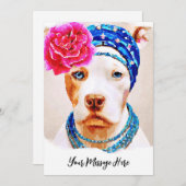 Mooie Pitbull Portret Fun Waterverf Art Bedankkaart (Voorkant / Achterkant)