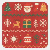 Mooie pixel art kerstpatroon vierkante sticker (Voorkant)