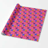 Mooie Pixel Vlinder Patroon Heet Roze Achtergrond Cadeaupapier (Uitgerold)