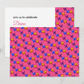 Mooie Pixel Vlinder Patroon Heet Roze Achtergrond Kaart (Voorkant / Achterkant)