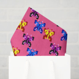 Mooie Pixel Vlinder Patroon Heet Roze Achtergrond Tissuepapier