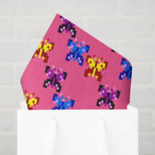 Mooie Pixel Vlinder Patroon Heet Roze Achtergrond Tissuepapier