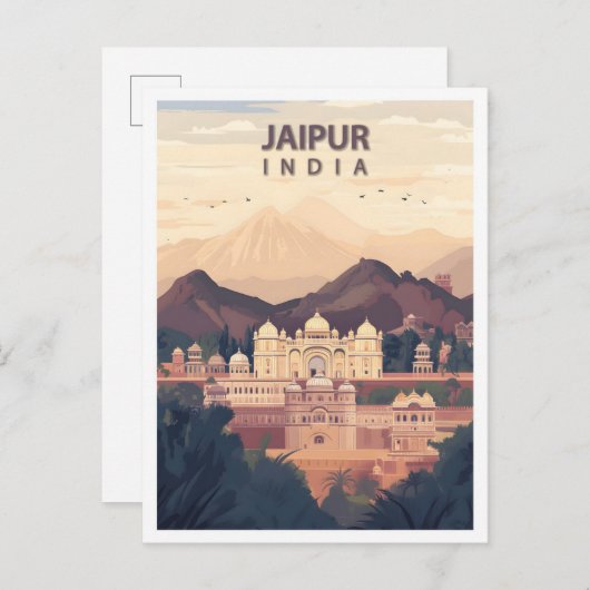 Mooie plaats Jaipur India Illustratie Reizen Briefkaart (Voorkant / Achterkant)