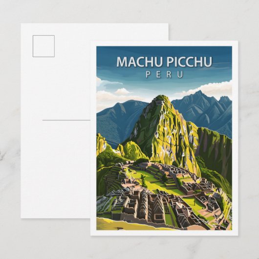 Mooie plaats Machu Picchu Illustratie Reizen Briefkaart (Voorkant / Achterkant)
