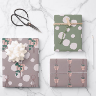 Mooie Plant Macramé Verspreide Stip Groene Patrone Inpakpapier Vel