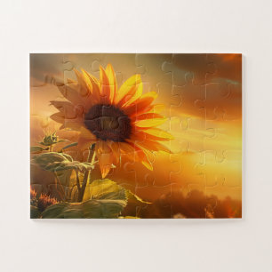 Mooie planten zonnebloem bij zonsondergang legpuzzel