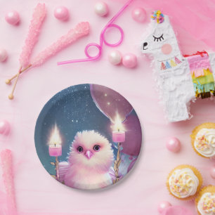 Mooie pluizige roze verjaardagsvogel Baby Papieren Bordje