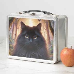 Mooie pluizige zwarte kat met gouden ogen