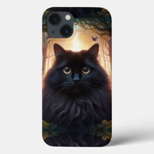 Mooie pluizige zwarte kat met gouden ogen Case-Mate iPhone case
