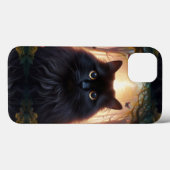 Mooie pluizige zwarte kat met gouden ogen Case-Mate iPhone case (Achterkant (horizontaal))