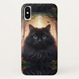 Mooie pluizige zwarte kat met gouden ogen Case-Mate iPhone case