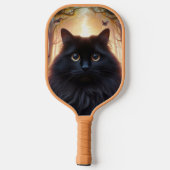 Mooie pluizige zwarte kat met gouden ogen pickleball paddle (Achterkant)