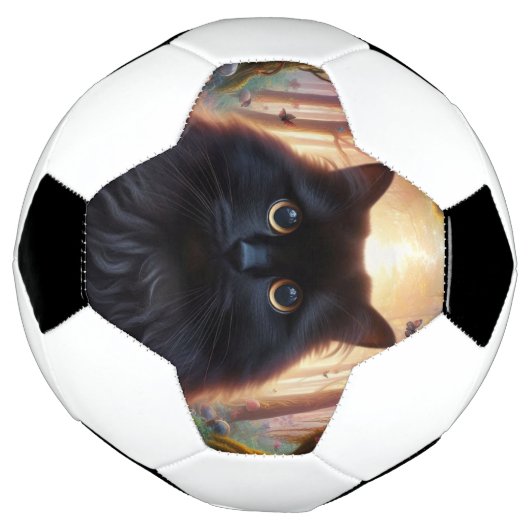 Mooie pluizige zwarte kat met gouden ogen voetbal (Gedraaid)
