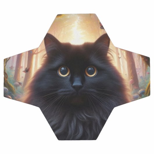 Mooie pluizige zwarte kat met gouden ogen voetbal (Enkel)