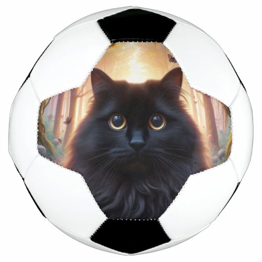 Mooie pluizige zwarte kat met gouden ogen voetbal (Voorkant)