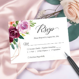 Mooie Plum Paars Floral Wedding RSVP Kaart
