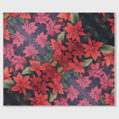 Mooie Poinsettia Bloemen Rood Groen Goud Cadeaupapier (Vlak)
