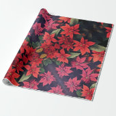 Mooie Poinsettia Bloemen Rood Groen Goud Cadeaupapier (Uitgerold)