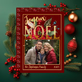 Mooie Poinsettia en bessen Joyeux Noël Folie Feestdagenkaart