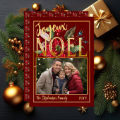 Mooie Poinsettia en bessen Joyeux Noël Folie Feestdagenkaart