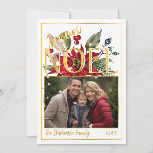 Mooie Poinsettia en Bessen Prettig Kerstfeest Feestdagenkaart (Voorkant)