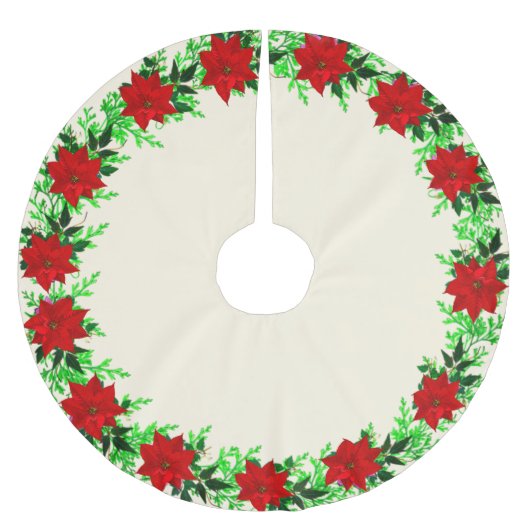 Mooie Poinsettia Flower Garland op Champagne Kerstboom Rok (Voorkant)
