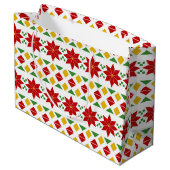 Mooie Poinsettia Gift Bag - Groot, glanzend Large Cadeautasje (Achterkant Gekanteld)