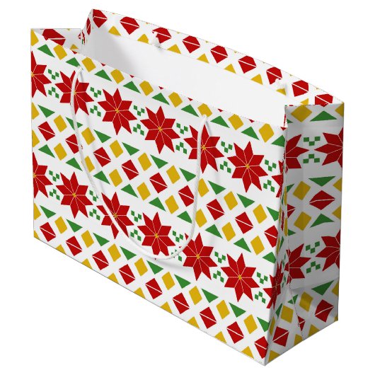 Mooie Poinsettia Gift Bag - Groot, glanzend Large Cadeautasje (Achterkant Gekanteld)