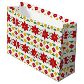 Mooie Poinsettia Gift Bag - Groot, glanzend Large Cadeautasje (Voorkant Gekanteld)