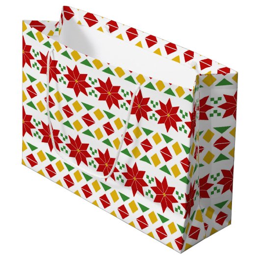 Mooie Poinsettia Gift Bag - Groot, glanzend Large Cadeautasje (Voorkant Gekanteld)