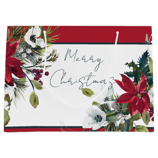 Mooie poinsettia lijst kerstfeestdag groot cadeauzakje (Voorkant)